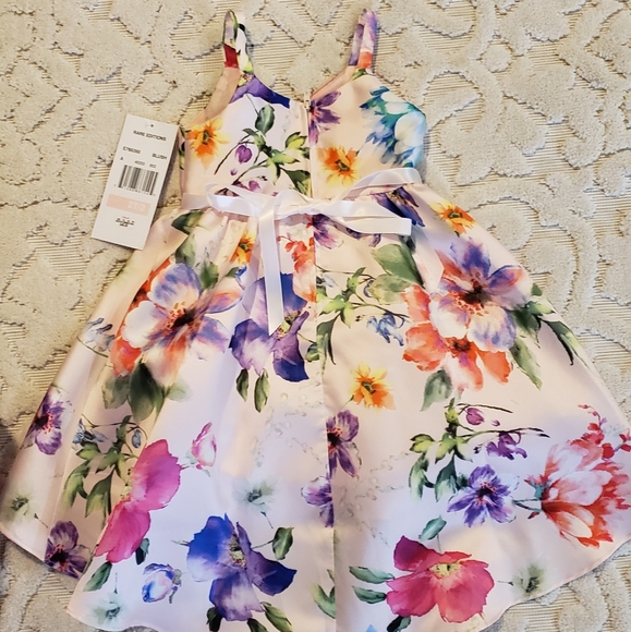 Little Girls 2T Floral-Printed Satin Hi Low Dress - Picture 3 of 5